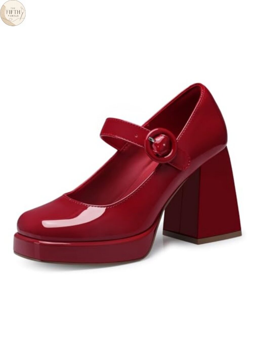 Women's Mary Jane Chunky Heel Closed Toe Faux Leather Pumps